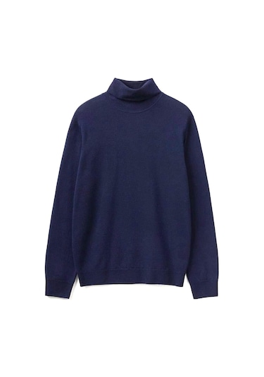Benetton Erk Boğazlı Merino Kazak- Lacivert