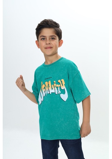 Toontoy Erkek Çocuk Reality Baskılı Tişört Koyu Yeşil