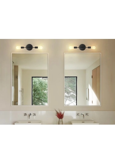 Riolight Modern1 Siyah1 2xe27 Duylu Metal Ayna Üstü Duvar Aplik N Siyah