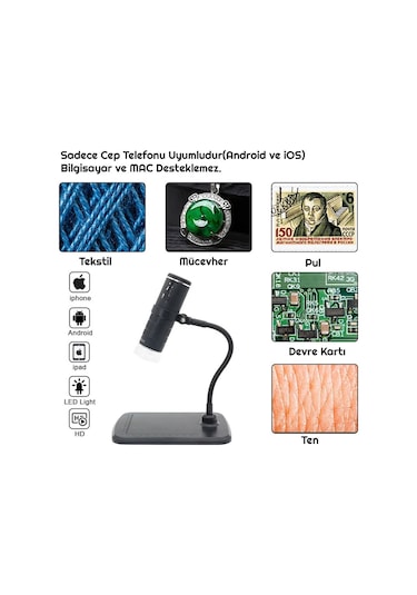 Triline 1000x Wifi Dijital Led Kablosuz Pilli Mikroskop 1080p