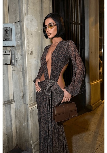 Kadın Tül Tasarım Sırt Dekolteli Elbise L