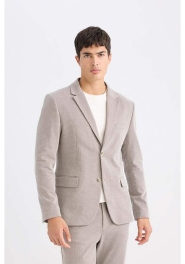 DeFacto Slim Fit Dar Kesim Ceket Yaka Düğmeli Blazer Ceket D6074AX24AUER37