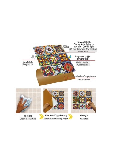 Kendinden Yapışkanlı Fayans Karnaval Karo Desenli Pvc Karo 30x30 Cm 56 Adet 5m2