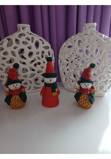 3'lü Kış/yılbaşı Konseptli Şapkalı Kardan Adam Figürleri