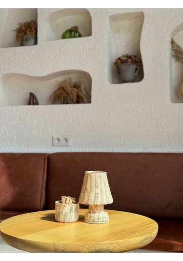 Rattan & Bambu Masa Üstü Kablosuz Pilli Abajur Alt- Üst Rattan Masa Lambası