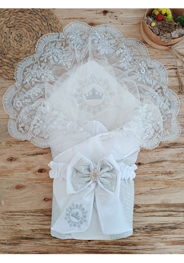 Yenidoğan Titi Taç Nakışlı Plazma Taşlı Güpürlü Çift Fiyonk Duvak Çok Renkli