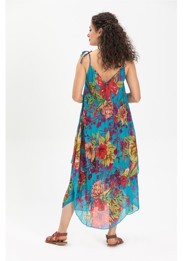Askılı Vual Afrodit Midi Boy Elbise Turkuaz 6138