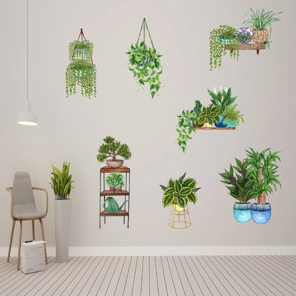 Saksılı Çiçek Tasarımlı Yapışkanlı Sticker 4741 Akçaağaç