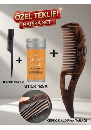 3'lü Set Kepek Kaldırma & Anti-statik Masaj Fırçası & Krepe Tarak & Wax Seti