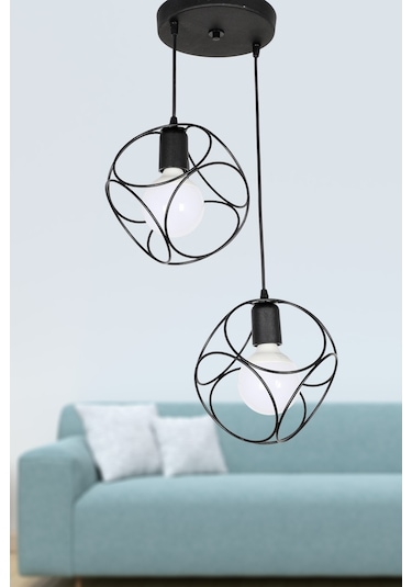 Modern Metal Çember Siyah 2.Li Avize