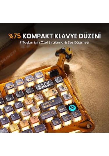 Gravastar K1 Pro Mekanik Gaming Klavye, X Kablosuz Optik Mouse Ve Mousepad Oyuncu Seti, Battle-worn Optik