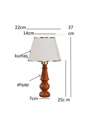 Ahşap Gövdeli Kumaş Başlıklı Dekoratif Abajur Masa Lambası Aydınlatma Lamba Krem