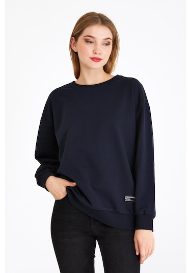 Comeor Kadın Lacivert Basic Bisiklet Yaka Regular Fit Rahat Sweatshirt 001