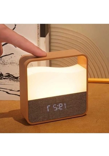 Fastbuy Ahşap Rengi Dokunmatik Saat Lambası, Uyanma Işığı, Yatak Odası Işıklandırması Ahşap