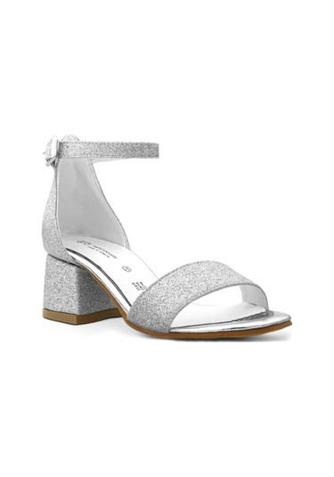 Lilo Simli Gümüş Tek Bantlı Kız Çocuk Topuklu Abiye Ayakkabı Gümüş