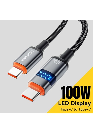 Essager Es-x61 1m Tip-c - Tip-c Kablo 100w Dijital Ekran Telefon Tablet Dizüstü Bilgisayar Hızlı Şarj Veri Kablosu