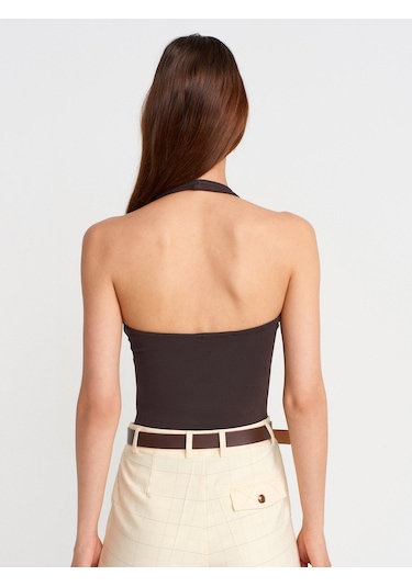 Dilvin 21052 Halter Yaka Top-koyu Kahve Koyu Kahve