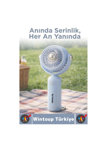 Vantilatör Kompakt Sessiz Yoğun Üflemeli 3 Kademeli Şarjlı Hareketli Başlık Mini El Fanı Vantilatör