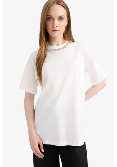 DeFacto Regular Fit Bisiklet Yaka Kısa Kollu Tunik F1801AX25SMER85 DeFacto Regular Fit Bisiklet Yaka Kısa Kollu Tunik F1801AX25SMER85