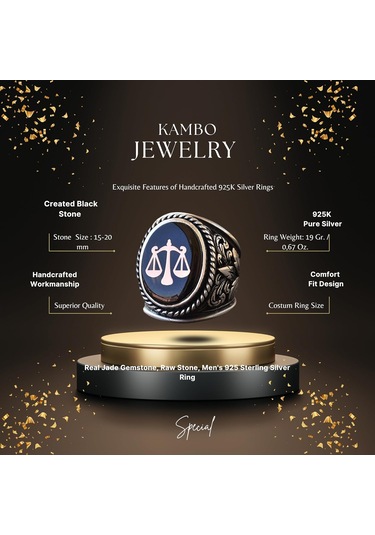 925 Ayar Gümüş Zambak Deseni Büyük Yüzük - Adalet Terazisi Yüzüğü Gümüş