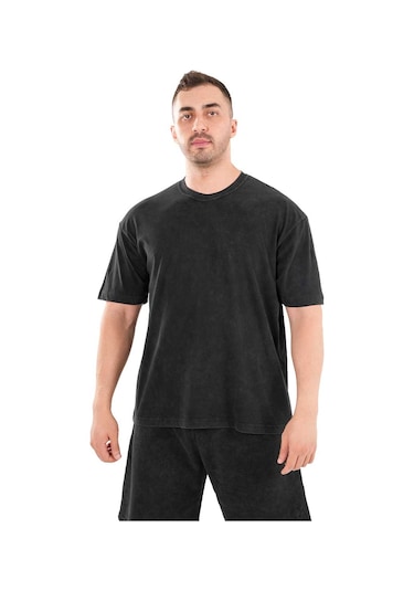 Kingsize Nutrition Kingsize Hard Work Antik Yıkamalı Oversize T-shirt Siyah Siyah