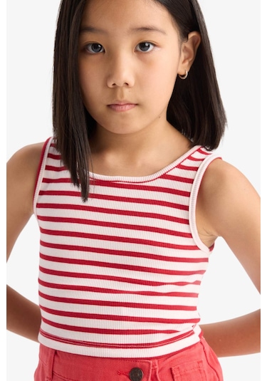 DeFacto Kız Çocuk Bisiklet Yaka Çizgili Atlet Z7814A625HSRD256 Kırmızı
