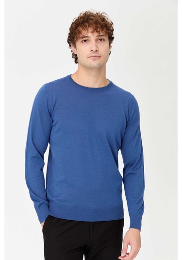 Desen Triko Erkek Basic Sıfır Yaka İnce Triko Kazak 02421603 Indigo İndigo