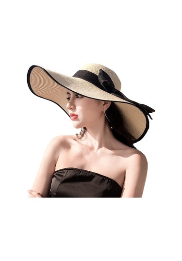 Egzotik Büyük Kenarlı Plaj Hasır Şapka Kadın Güneş Koruyucu Şapka Sq31a9 Bej