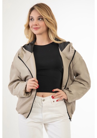 Riverstorm Kadın Taş Su Ve Rüzgar Geçirmez Kapüşonlu Cepli Oversize Yağmurluk - Rüzgarlık Taş