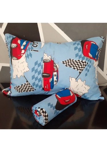 Tek Kişilik Ranforce Kumaş Lastiksiz Çarşaf Takımı Mavi Yarış Arabası Açik Mavi