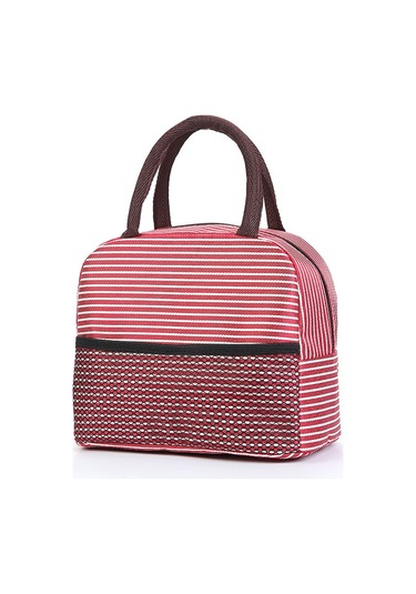 Termal Öğle Yemeği Çantası Klasik Çizgili Tasarım, Alüminyum Folyo İç Katmanlı, Buz Torbası Özellikli, Öğrenciler İçin Pratik Yemek Kabı, Isı Koruyucu Öğlen Yemeği Taşıma Çantası Kırmızı