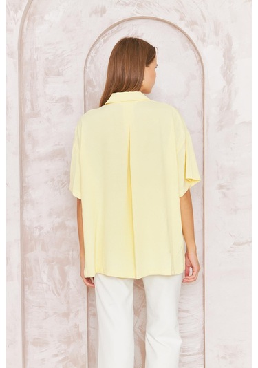 Kadın Sarı Bol Kesim Kısa Kollu Gömlek Dm9005 Sarı