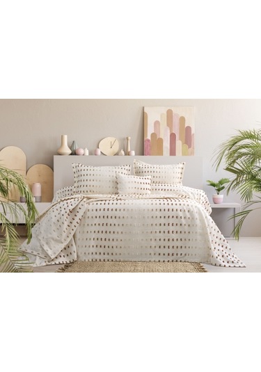 Loren 4 Parça Çift Kişilik Yatak Örtüsü Seti Ekru 240 X 260 Cm Ekru
