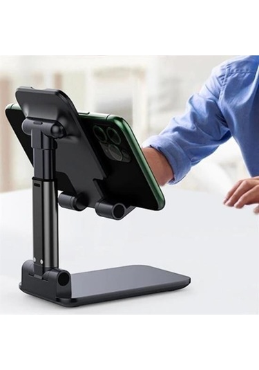 9068040791099 - Buffer Siyah Aynalı Cep Telefonu Sabitleyici Stand Katlanabilir Ayarlanabilir Telefon Standı