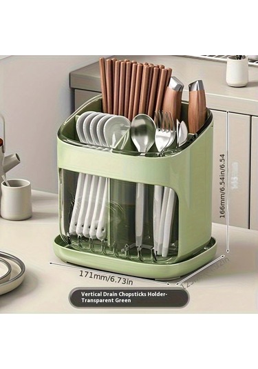 Fochsia Yeşil Duvara Monte Veya Tezgah Üstü Plastik Çatal Bıçak Saklama Kutusu - Büyük Kapasiteli Sökülebilir Kapak Yeşil