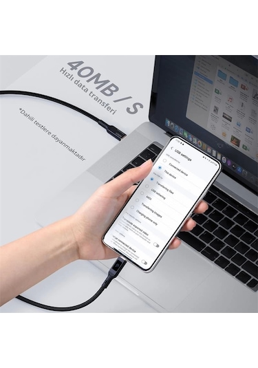 Aukey Cb-mcc102-bk 100w Naylon Örgülü 5a 480mbps Type-c Type-c Lcd Ekranlı Kablo 1.8mt