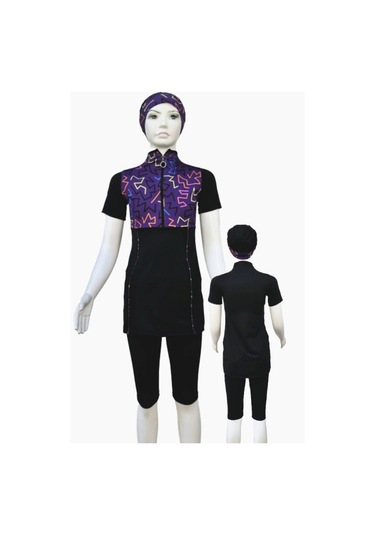 Yarım Kol Çocuk Mayo Fermuarlı Çocuk Mayosu Kısa Kol Mayo Kız Çocuk Mayo Siyah