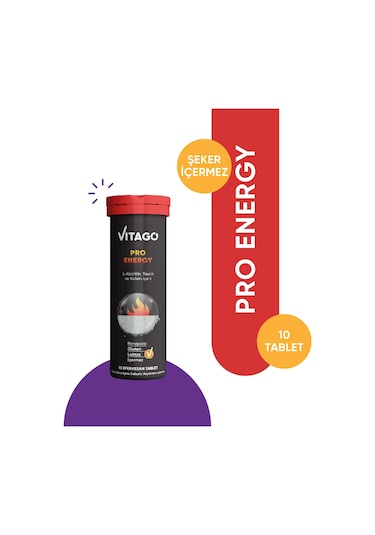 ﻿Vitago Energy L-Karnitin Taurin Kafein İçeren Takviye Edici Gıda 10 Efervesan Tablet