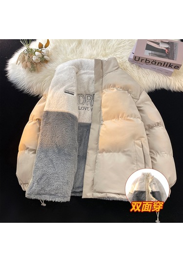 2025 Yeni Çift Taraflı Bol Kesim Kuzu Yünü Pamuklu Dolgulu Ceket, Unisex Çift Pamuklu Dolgulu Mont Haki