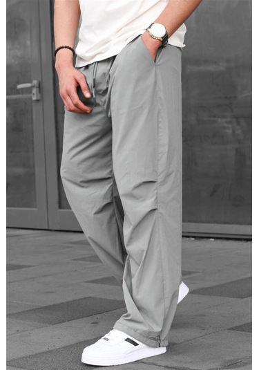 Madmext Boyalı Gri Regular Fit Erkek Paraşüt Pantolon 6504-boyalı Gri Açık Gri