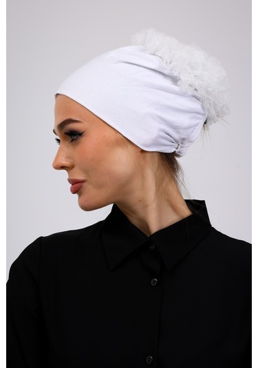 Kaymayan Fırfırlı Silikonlu Dikişsiz Bone Ekru - Kaymaz Kadın Tesettür Bağlamalı İç Bone Ekru