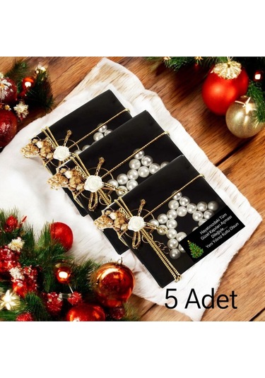 Yılbaşı -yeni Yıl Hediyesi 5 Adet İnci Yıldız Siyah Kutulu Anahtarlık