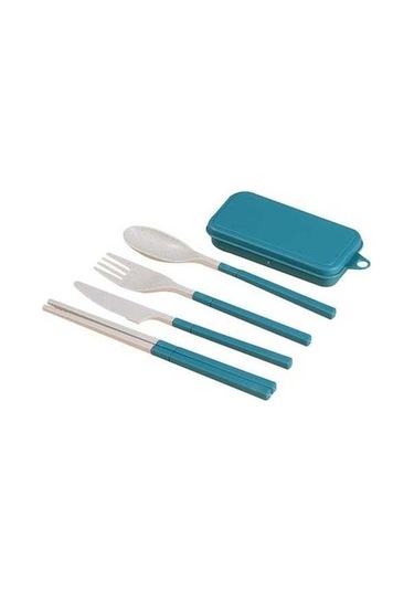 Fastbuy Yeniden Kullanılabilir Seyahat Kamp Beslenme Çantası İçin Kaşık Çatal Seti Yeşil Yeşil