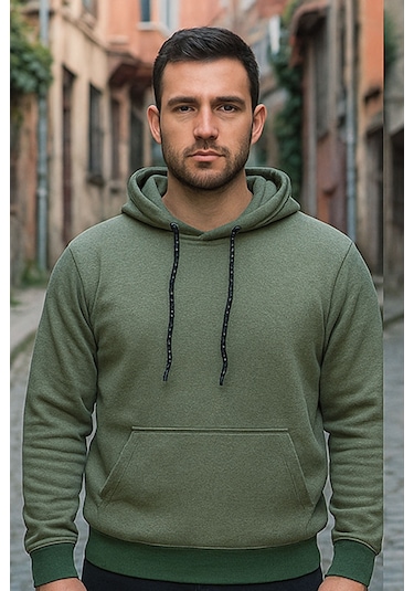 Erkek Yeşil Kapüşonlu Sweat Yeşil