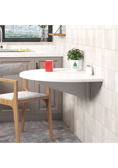 90x60 cm MDF Yuvarlak Açılır Kapanır Duvara Monte Raf Masa