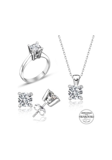 Sertifikalı Swarovski Tektaş Klasik 925 Gümüş Set Takım