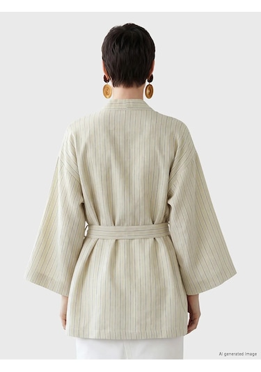 Lc Waikiki Bej Şal Yaka Keten Görünümlü Kadın Kimono