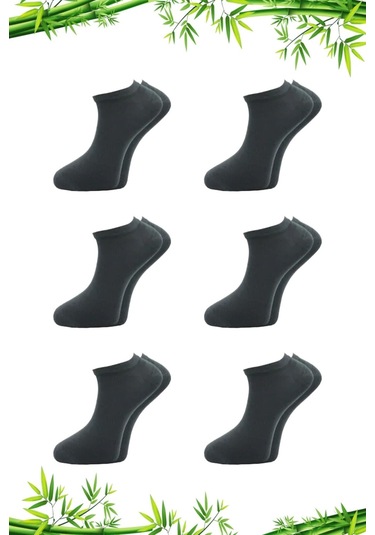 Bambu Erkek Patik Füme Çorap Dikişsiz 6'lı Paket Füme