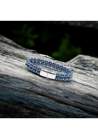 Çift Mavi Ve Gümüş Renk Hematit Çelik Bileklik 31832b20d6 Gümüş