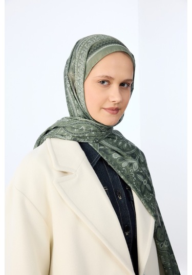 Mirsoy Scarf Mirayze Etnik Desen Şal Zeytin Yeşil
